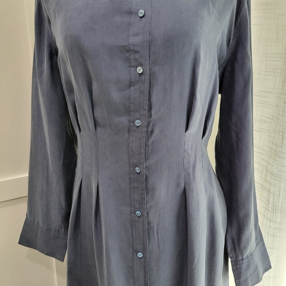 Unsubscribed 100% Silk Navy Blue Shirtdress Long Sleeve Size 10 - Picture 3 of 9
